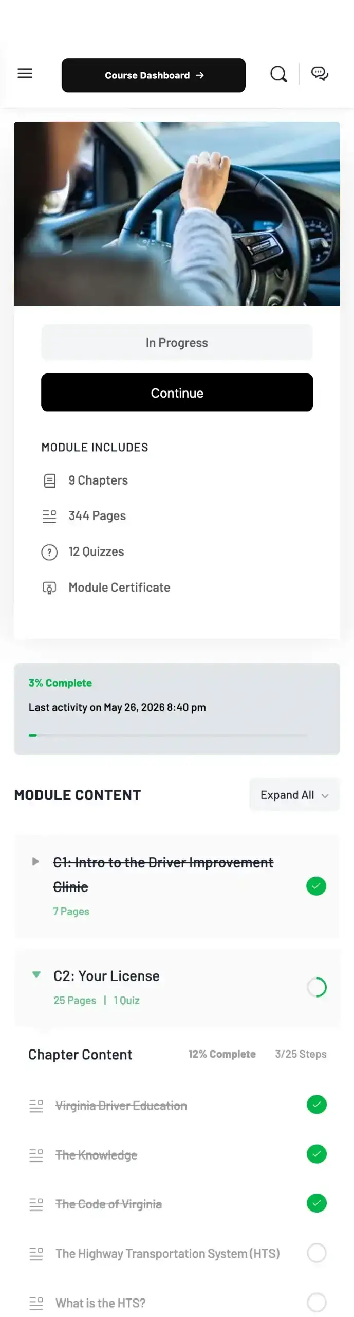 demoschool course dashboard